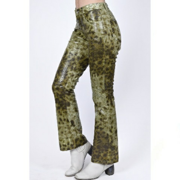Revolt Jeans Pants - Revolt Jeans Green Snake Skin Bootcut Pants 5/6